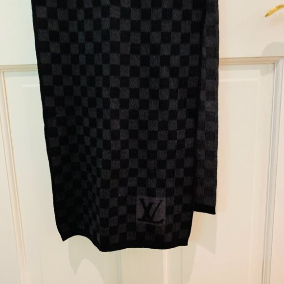 Auth LOUIS VUITTON Echarpe Petit Damier M70028 Dark Gray Black MR0135 Scarf Wool - Picture 4 of 16